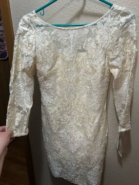Aidan Mattox Ivory Lace Long Sleeve Sheath Dress